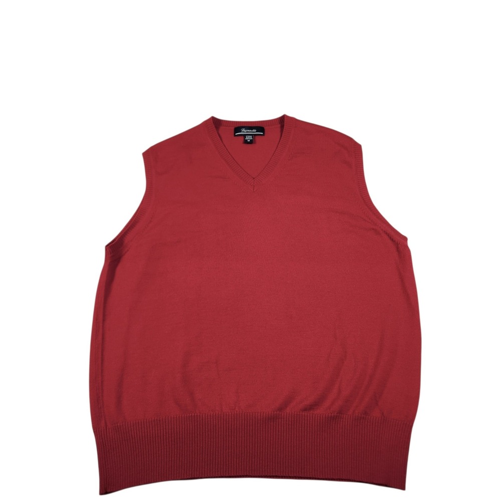 Faconnable Sweater Vest Men M Red V-Neck 100% Merino Wool Sleeveless